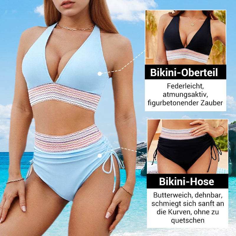 Patchwork V-Neck Bikini Set - 2 Piece Swimwear