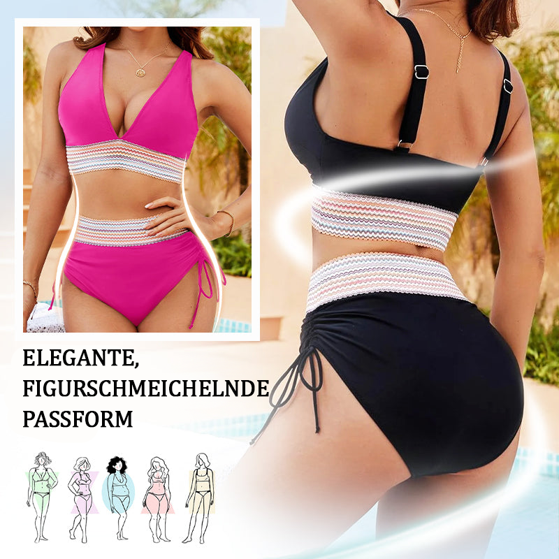 Patchwork V-Neck Bikini Set - 2 Piece Swimwear