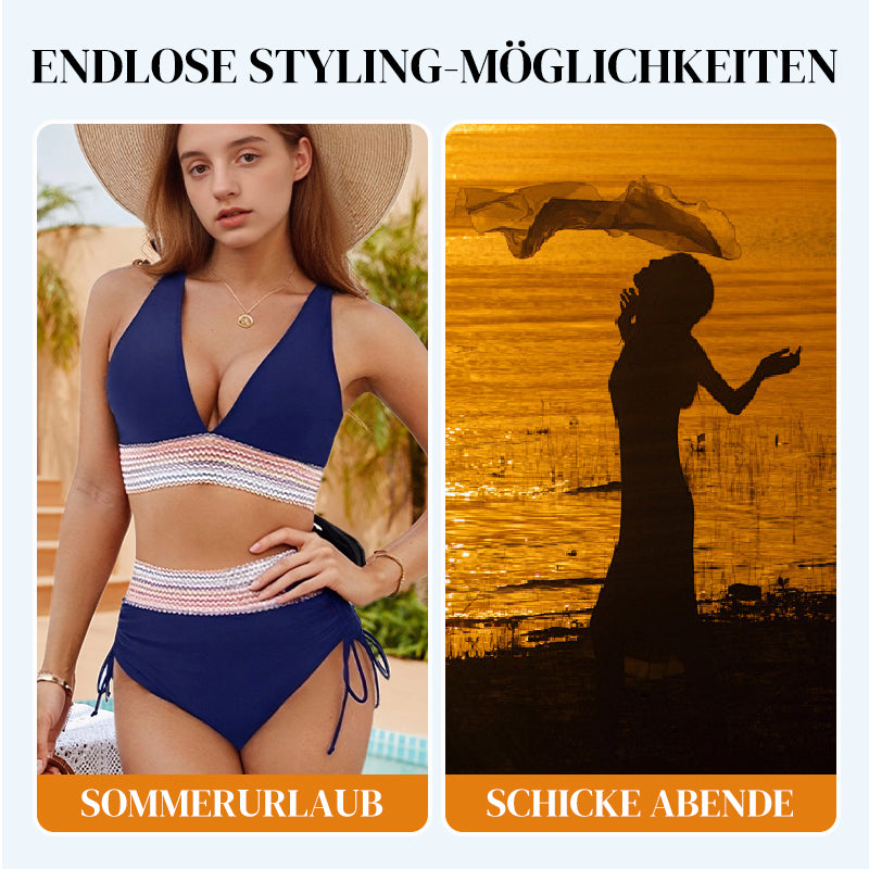 Patchwork V-Neck Bikini Set - 2 Piece Swimwear